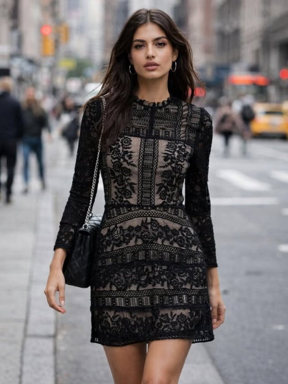 Parker Black Lace Nude Lined Mini Dress
